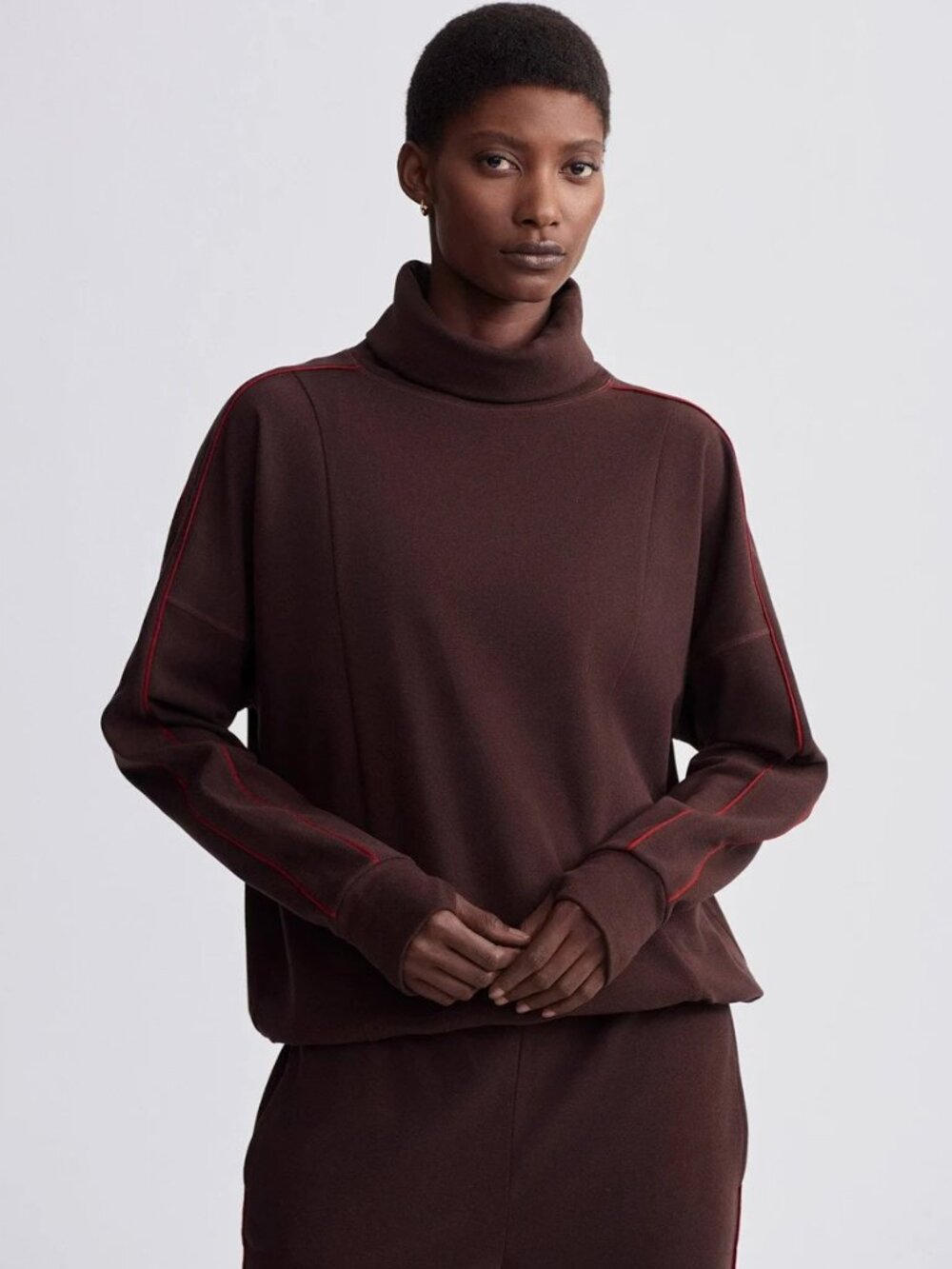 Varley Ariana High-Neck Midlayer Red Chocolate Marl S Luxury Minimalist Travel